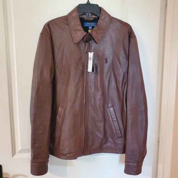 NWT Polo Ralph Lauren brown lambskin leather jacket Men's M $698 green tartan - Picture 1 of 16